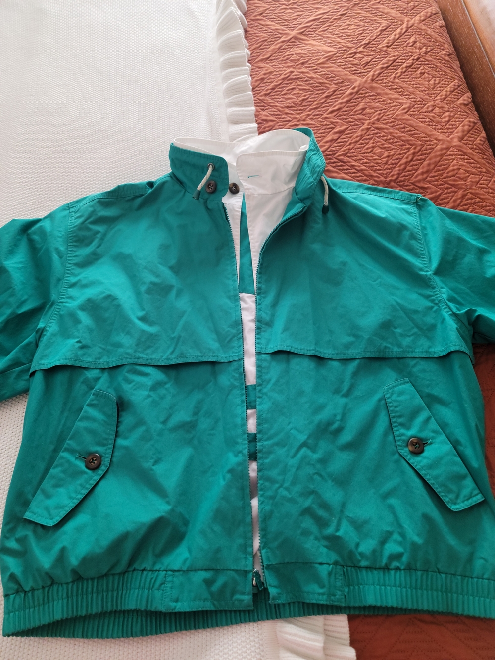 Vintage London Fog Men's Green Windbreaker Jacket Zip Stand-Up Collar L Regular